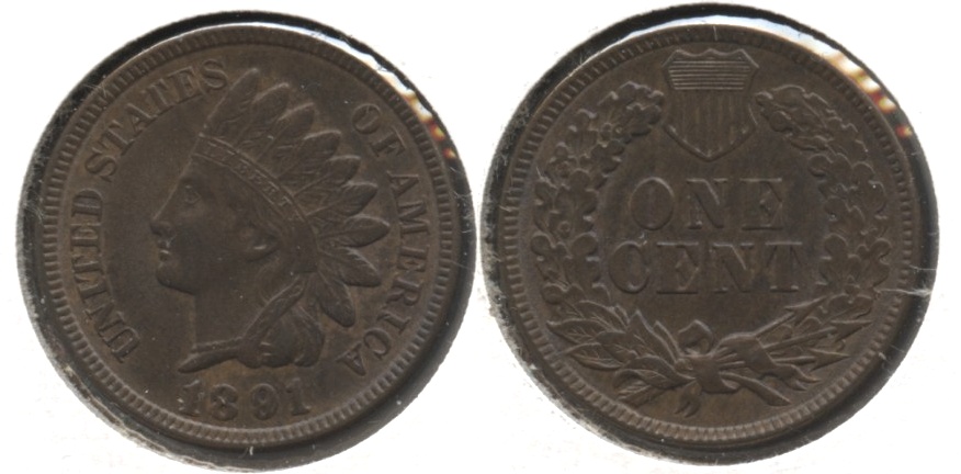 1891 Indian Head Cent MS-60 Brown #a