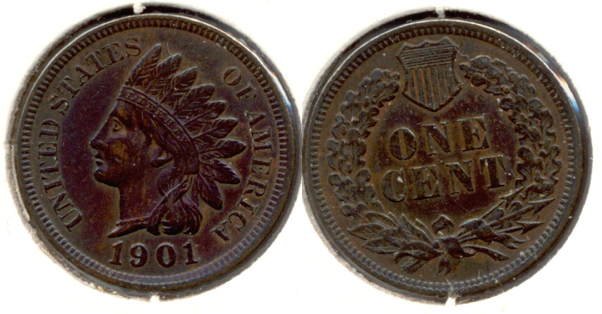 1901 Indian Head Cent AU-50 a Dark