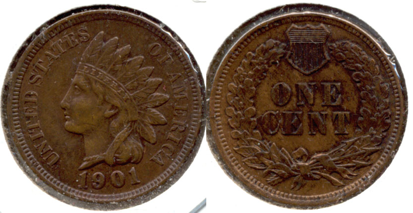 1901 Indian Head Cent AU-50 d