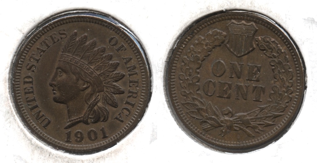 1901 Indian Head Cent AU-50 #j Cleaned Retoned