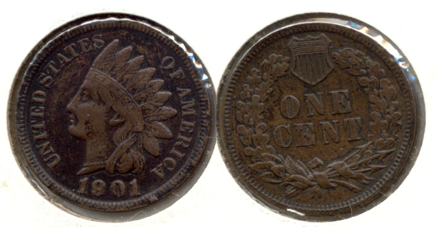 1901 Indian Head Cent AU-55 c Dark