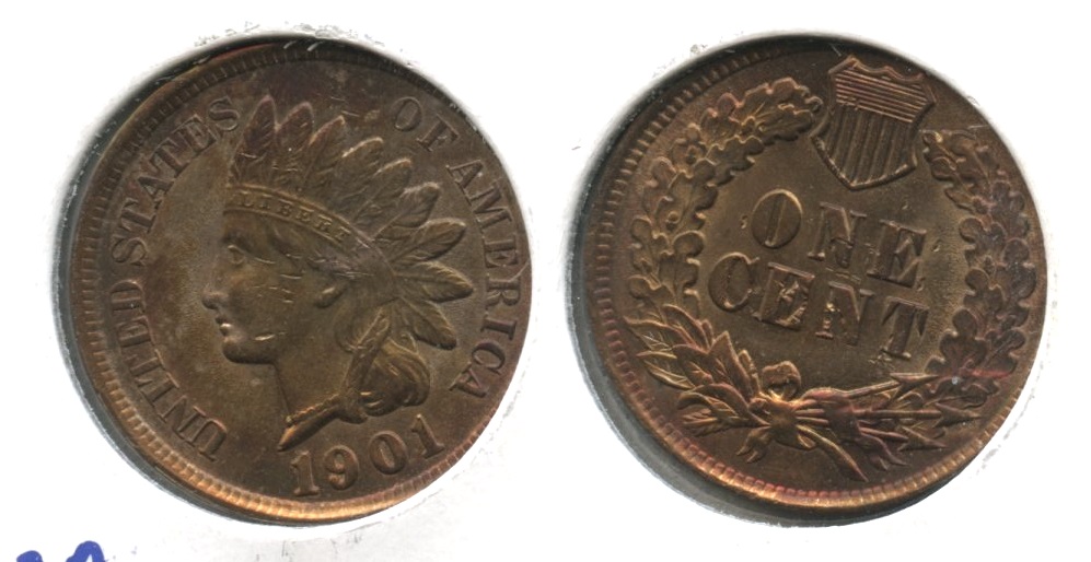 1901 Indian Head Cent MS-60 Red Brown #a