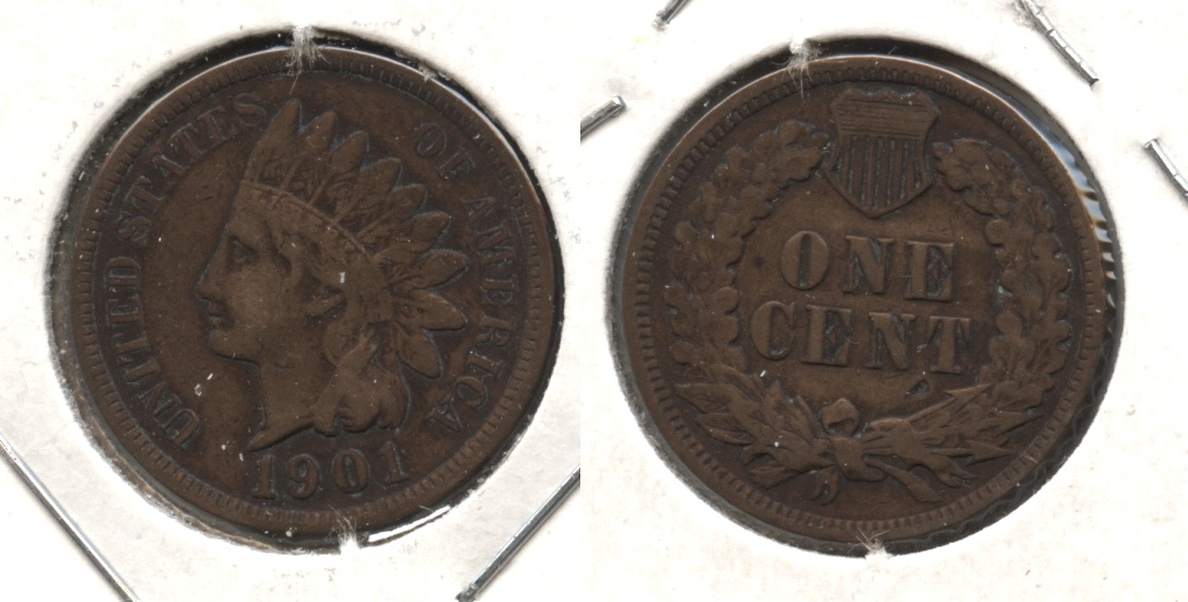 1901 Indian Head Cent VG-8 #g Cleaned Retoned