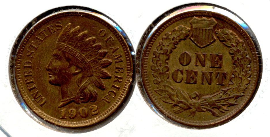 1902 Indian Head Cent AU-50 o Cleaned Obverse
