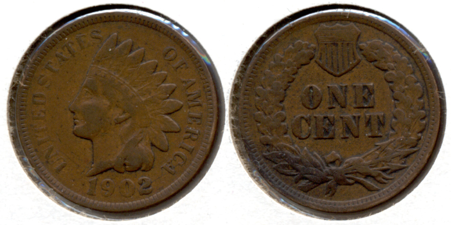 1902 Indian Head Cent Fine-12 f