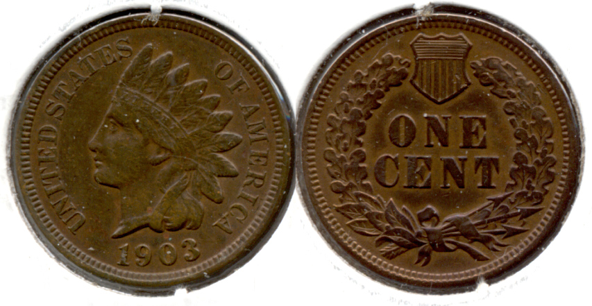 1903 Indian Head Cent EF-40 Cleaned Retoned