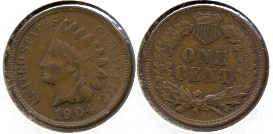 1904 Indian Head Cent EF-40 j Cleaned Retoned
