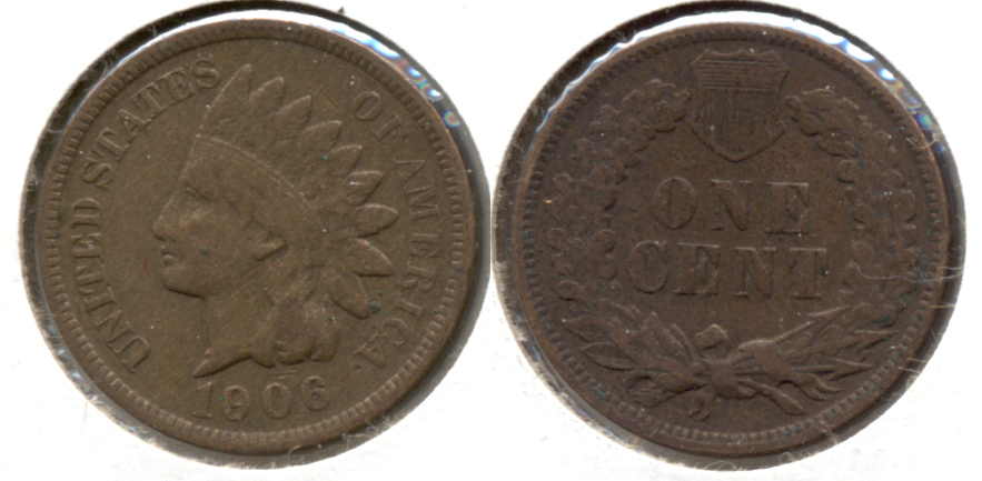1906 Indian Head Cent Fine-12 Obverse Cleaned Retoned