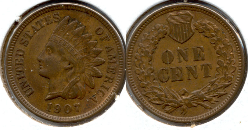 1907 Indian Head Cent AU-50 a