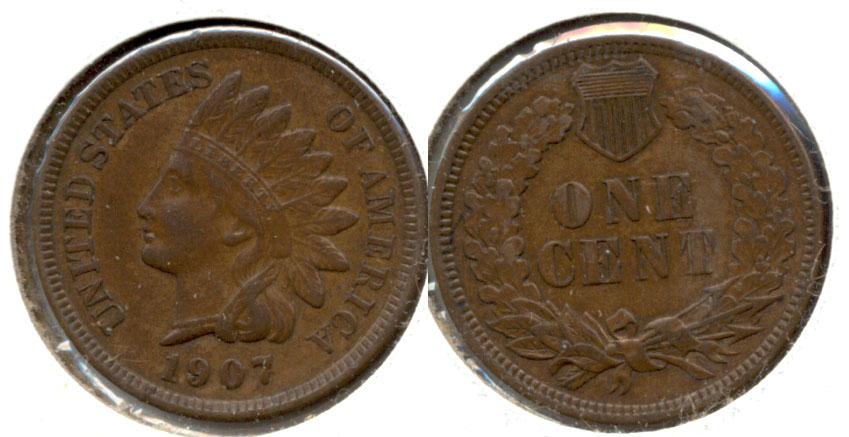 1907 Indian Head Cent AU-50 d
