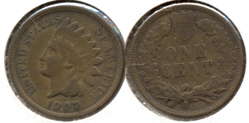 1907 Indian Head Cent Fine-12 Cleaned Retoned