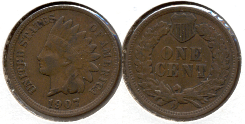 1907 Indian Head Cent Fine-12 v