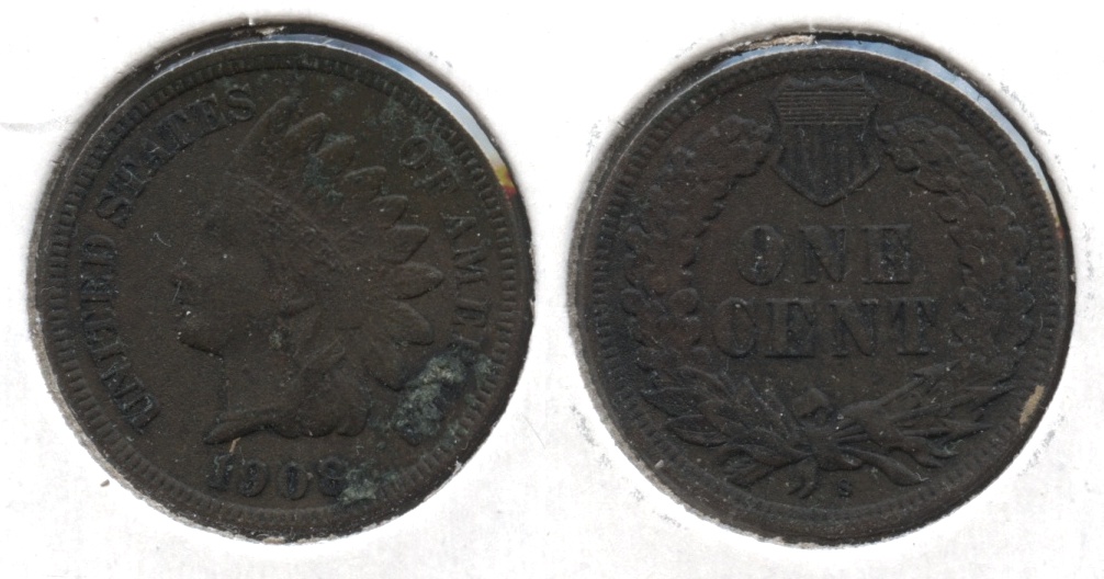 1908-S Indian Head Cent Fine-12 #d Dark