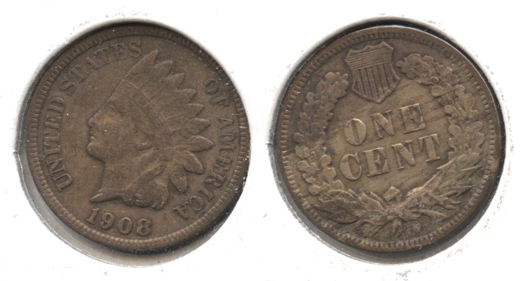 1908-S Indian Head Cent Fine-12 #e Lightly Cleaned