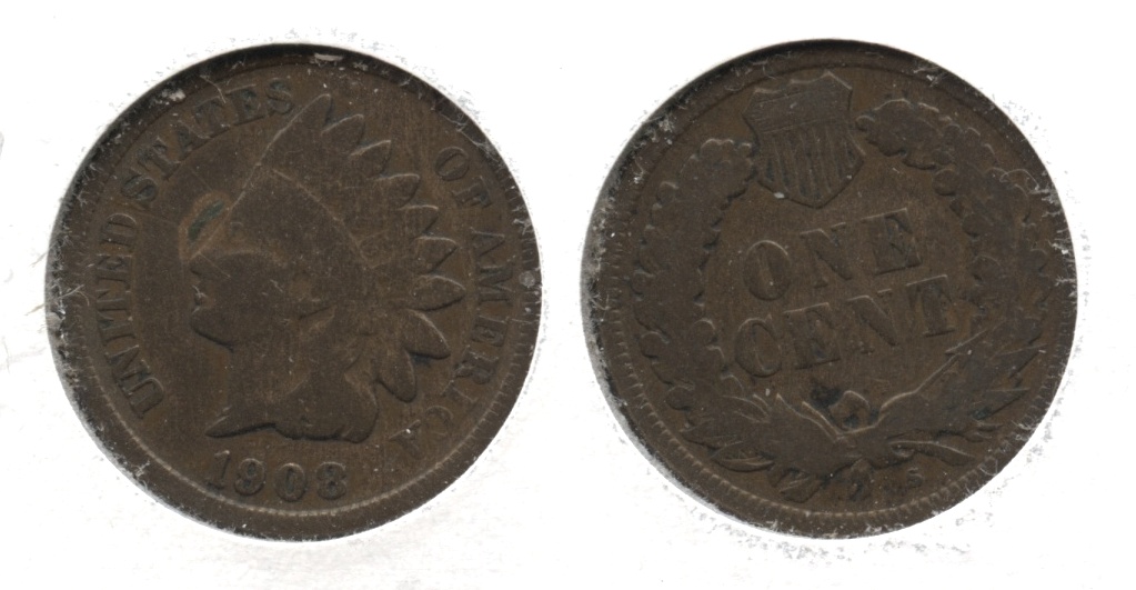 1908-S Indian Head Cent Good-4 #a Cleaned Retoned