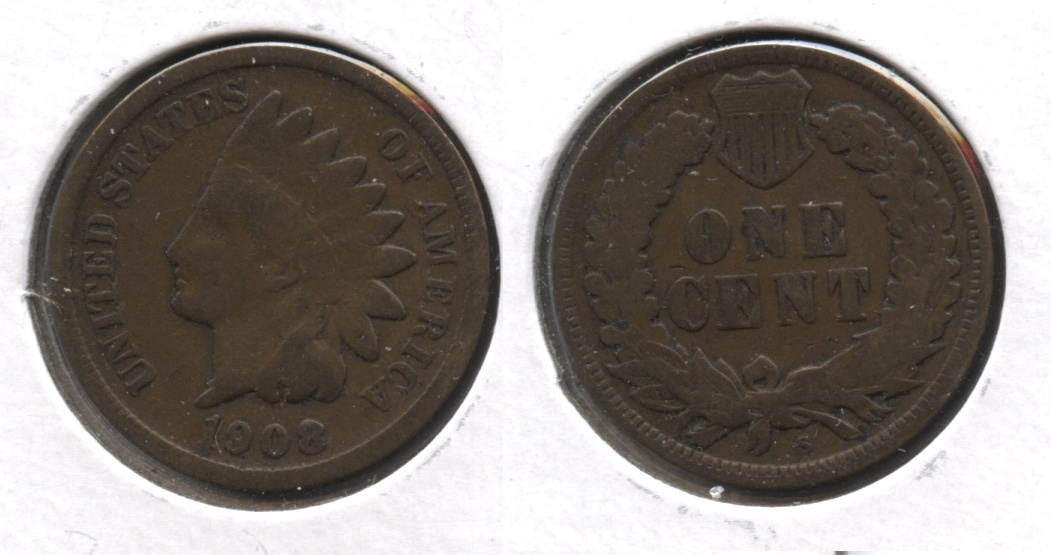1908-S Indian Head Cent VG-8 #e Slight Warp