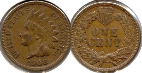 1908 Indian Head Cent AU-50 a