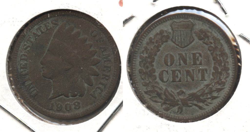 1908 Indian Head Cent Good-4 #e Light Corrosion