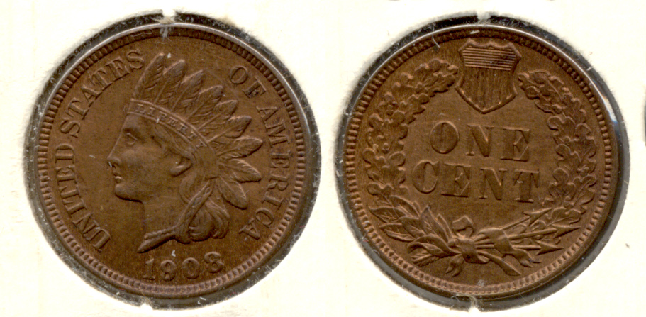 1908 Indian Head Cent MS-60 Brown Light Cleaning