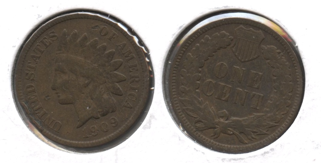 1909 Indian Head Cent Fine-12 #i Rim Bump