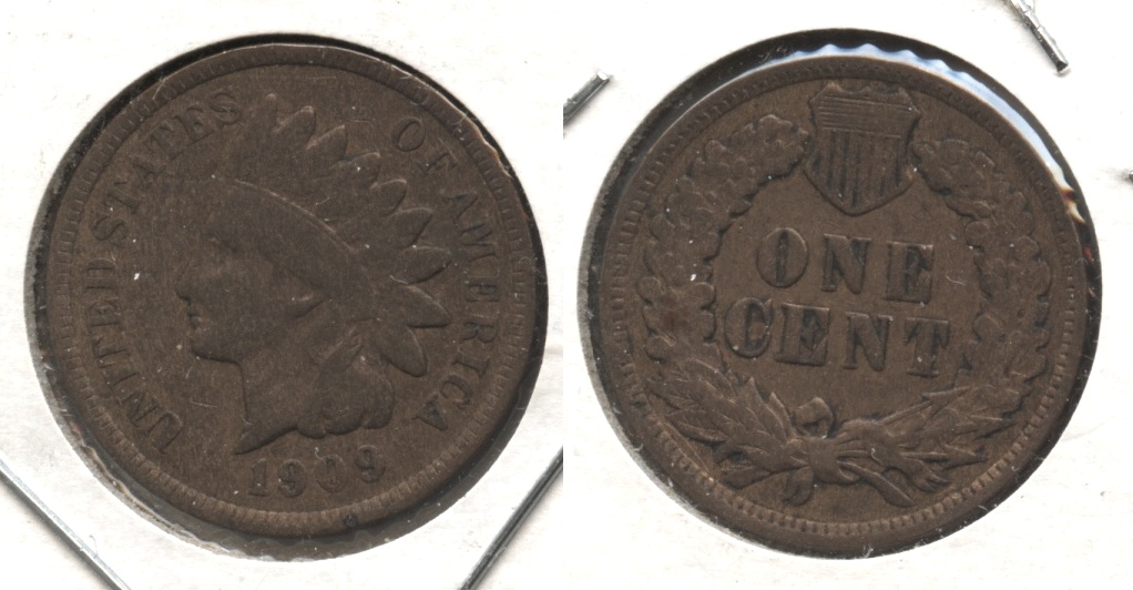 1909 Indian Head Cent VG-8 #f Cleaned Retoned