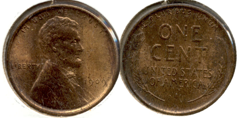 1909 Lincoln Cent MS-63 Red Brown a