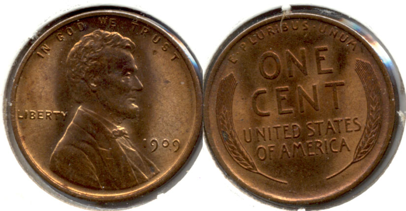 1909 Lincoln Cent MS-63 Red Brown d