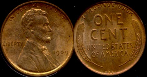 1909 VDB Lincoln Cent MS-63 Red Brown h