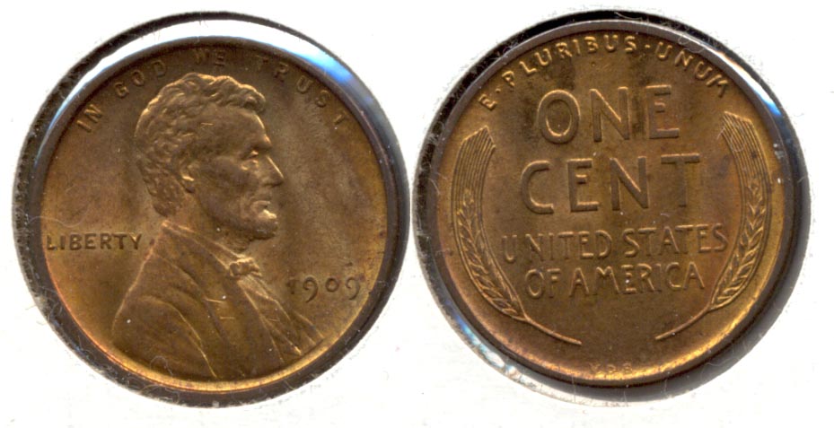 1909 VDB Lincoln Cent MS-63 Red Brown v