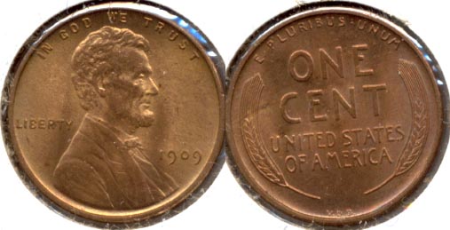 1909 VDB Lincoln Cent MS-64 Red Brown d