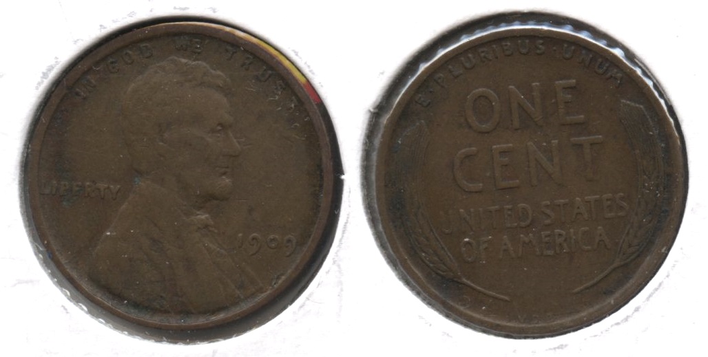 1909 VDB Lincoln Cent VF-20 #j Edge Verdigris