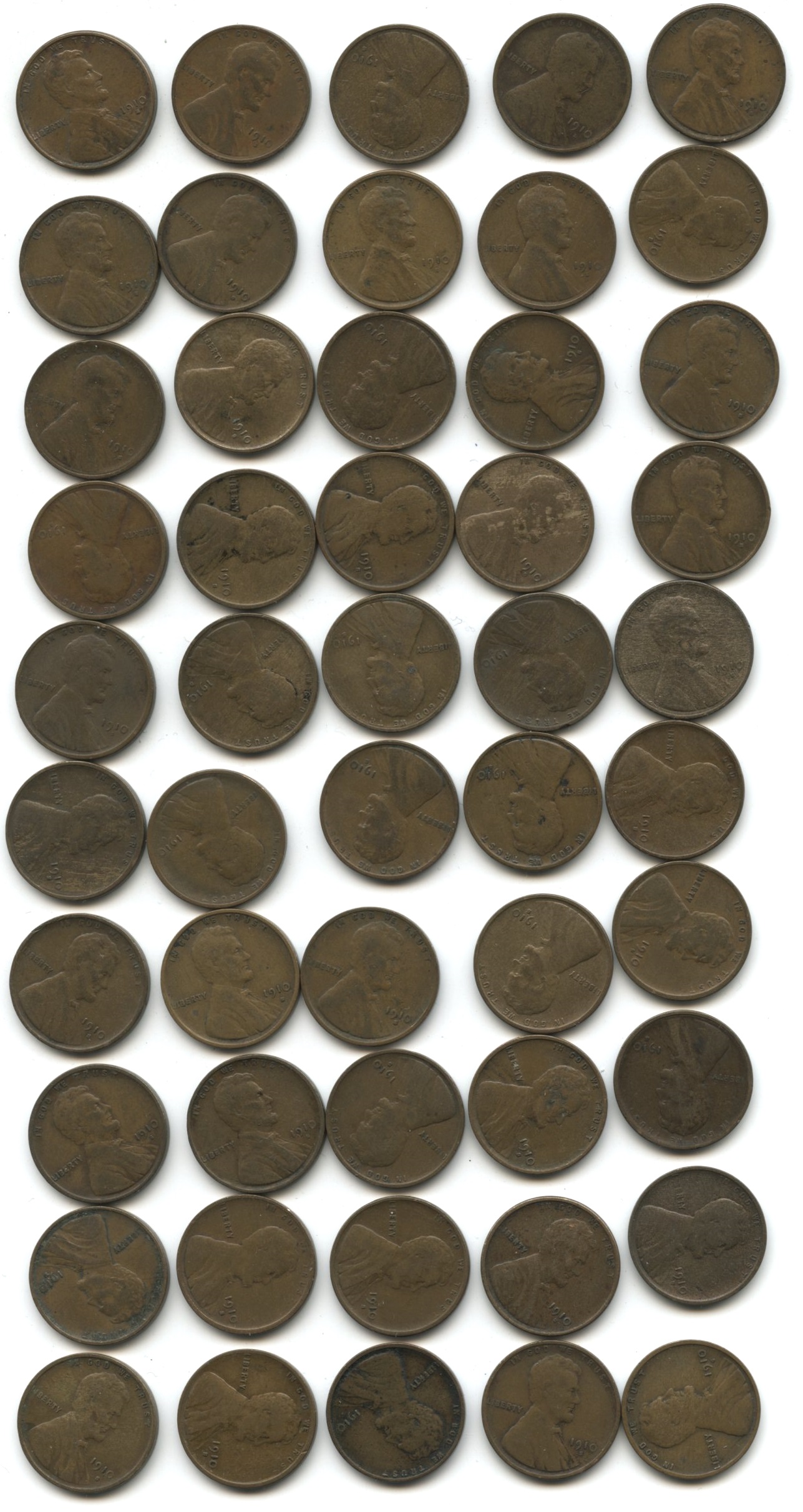 1910-S Lincoln Cent VG-8 Roll #ag