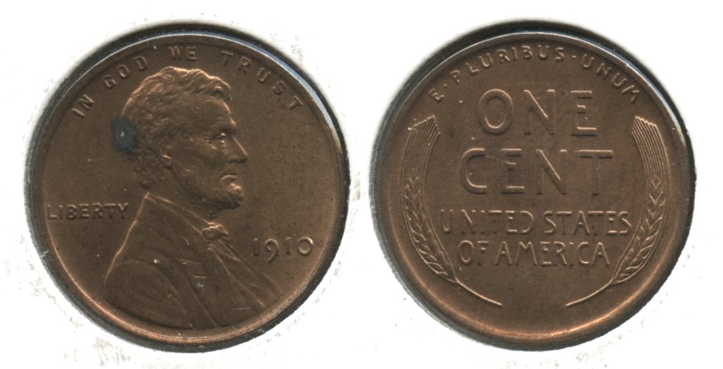 1910 Lincoln Cent MS-60 Red Brown #a Spot