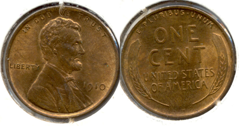 1910 Lincoln Cent MS-63 Red Brown a