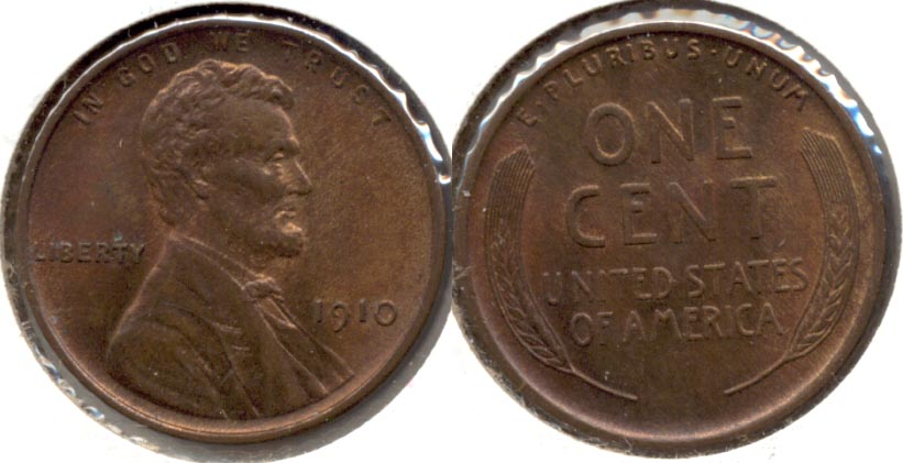 1910 Lincoln Cent MS-63 Red Brown b