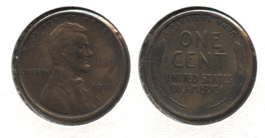 1911-S Lincoln Cent EF-40 #f Cleaned Retoned
