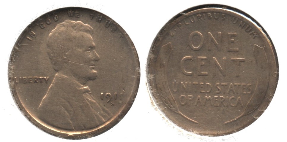 1911-S Lincoln Cent VG-8 Cleaned