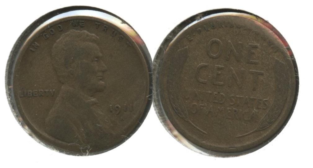 1911-S Lincoln Cent VG-8 #w Flat Rim