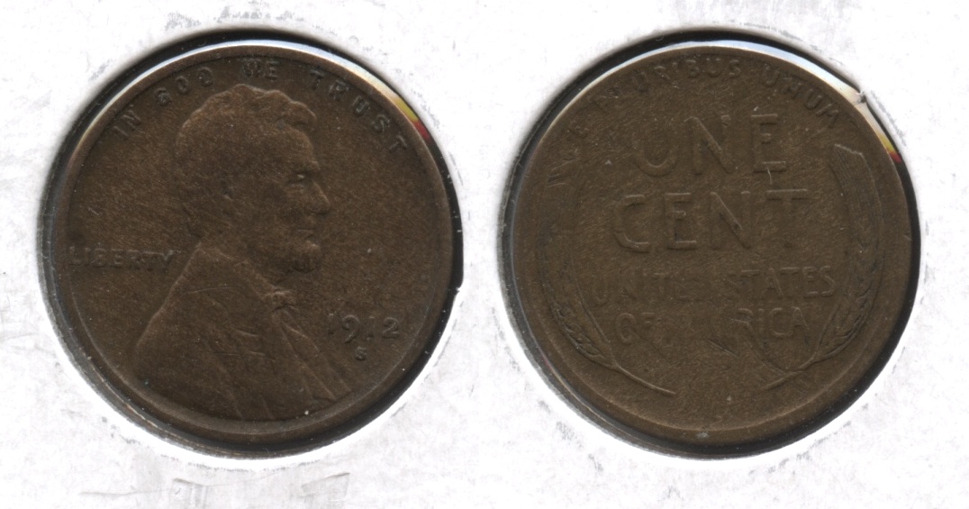 1912-S Lincoln Cent Fine-12 #ag Cleaned Retoned