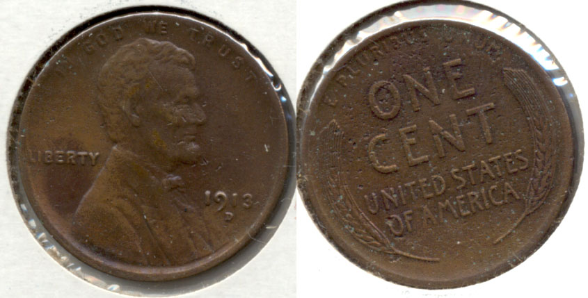 1913-D Lincoln Cent AU-50 Reverse Pitting
