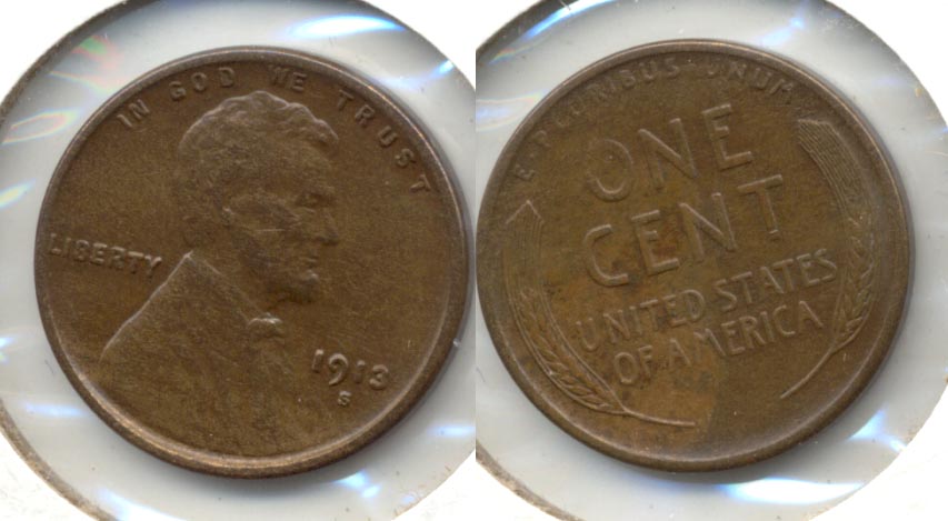 1913-S Lincoln Cent AU-50 b Cleaned Retoned