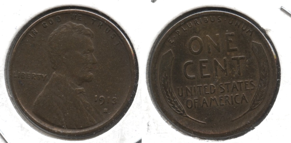1913-S Lincoln Cent Fine-12 #d Cleaned Retoned