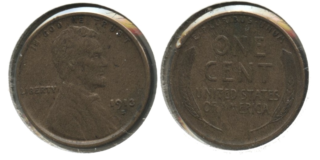 1913-S Lincoln Cent VF-20 #j Rim Tic