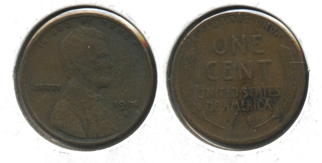 1914-S Lincoln Cent Fine-12 #z Verdigris