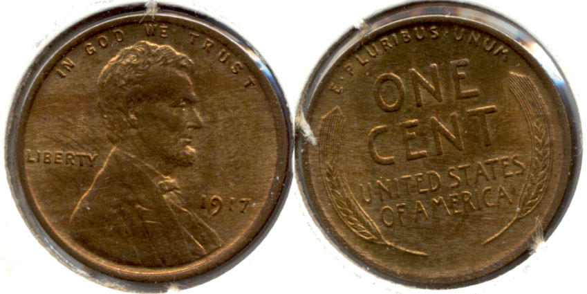 1917 Lincoln Cent MS-63 Red Brown a