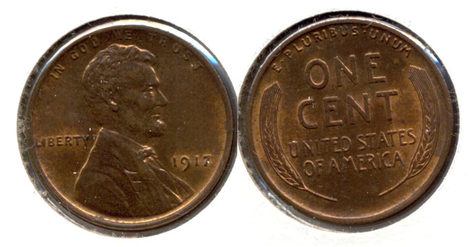 1917 Lincoln Cent MS-63 Red Brown d
