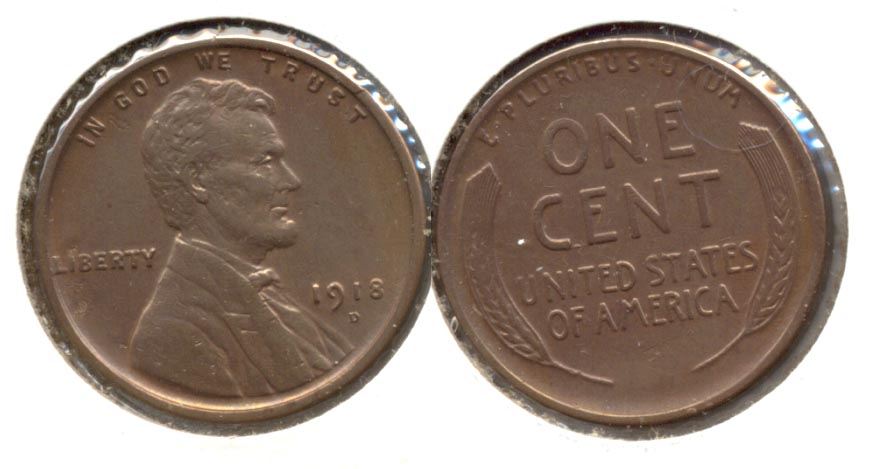 1918-D Lincoln Cent AU-50 a Cleaned