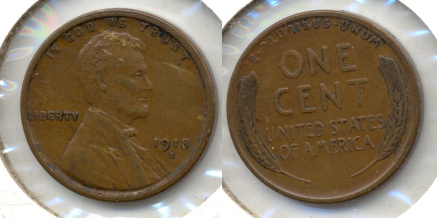1918-S Lincoln Cent AU-50 a Obverse Discolor