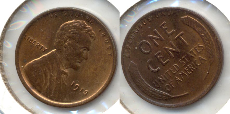 1918 Lincoln Cent MS-63 Red Brown