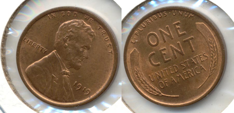 1919 Lincoln Cent MS-63 Red Brown c